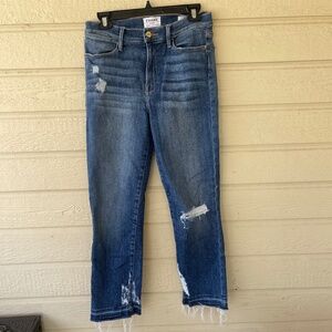 Frame Jeans Womens 30 Blue Le High Straight Crop High Rise Distressed Denim